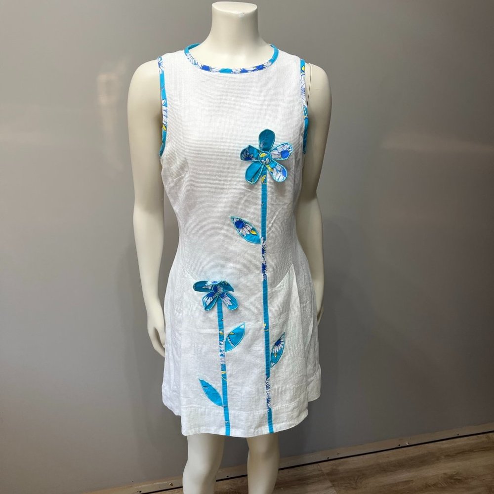 Lilly Pulitzer 60s Style smock floral appliqué Dress size 8 no flaws
